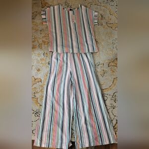 Striped Pastel Two-Piece Pantsuit - Multicolor